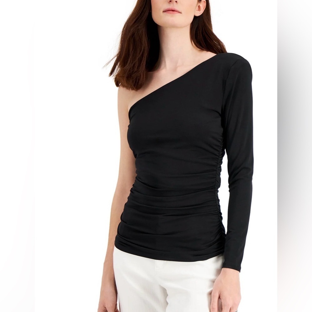 Antistar Black One-Shoulder Ruched Mini Dress Size Medium